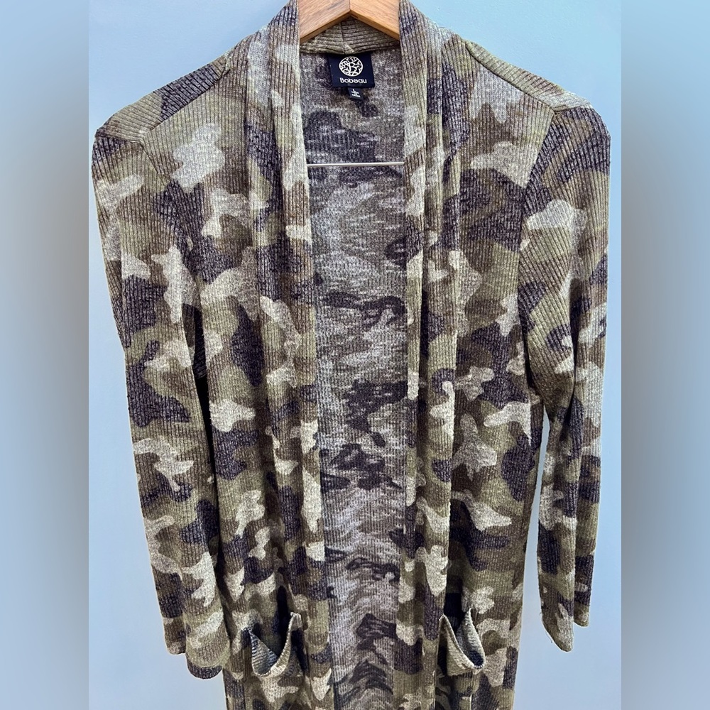 Bobeau - Camo Ribbed Long Cardigan